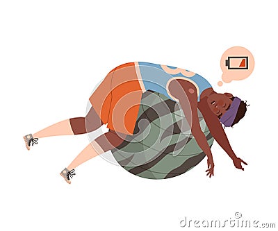 Stressed tired sportsman sleeping on ball. Professional burnout syndrome, depressed person cartoon vector illustration Vector Illustration