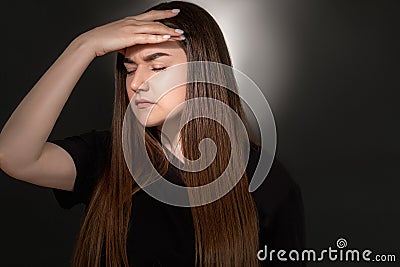 Stressed woman anxiety problem overweight lady Stock Photo