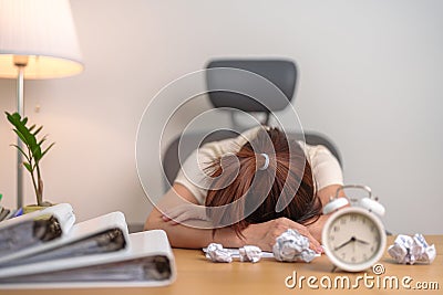 Stressed woman having Tired and Sleepy while working, female businesswoman having headache at office, Exhausted woman with Stock Photo