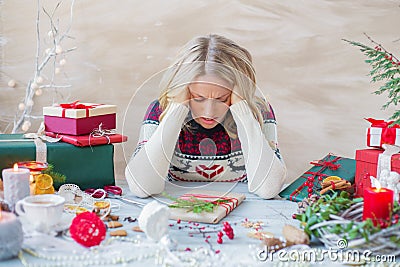 Woman in stress about Christmas holidays Stock Photo