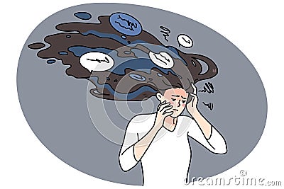 Stressed woman suffer with paranoid thoughts Vector Illustration