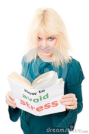 Stressed woman with tousle try to avoid stress Stock Photo