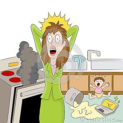 Stressed Working Mom Vector Illustration