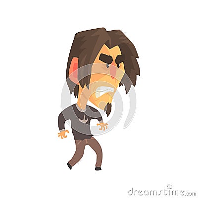 Stressed young angry man with aggressive facial expressions, mans emotional face cartoon character vector illustration Vector Illustration