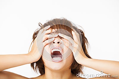 Stressed young woman and yelling screaming Stock Photo