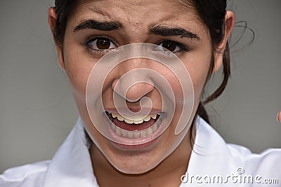 Stressful Cute Colombian Female Youngster Stock Photo