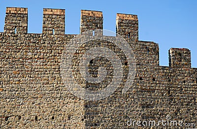 Stretch of ancient walls that changes orientation in Monselice town in the province of Padua in the Veneto (Italy) Stock Photo