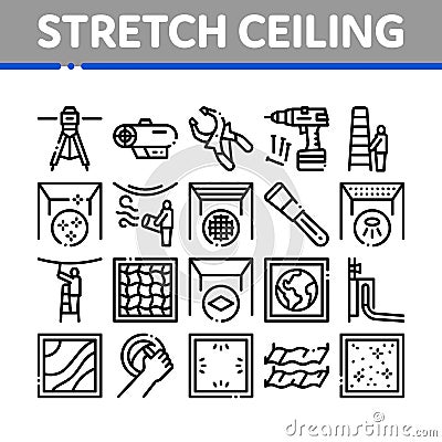 Stretch Ceiling Tile Collection Icons Set Vector Vector Illustration