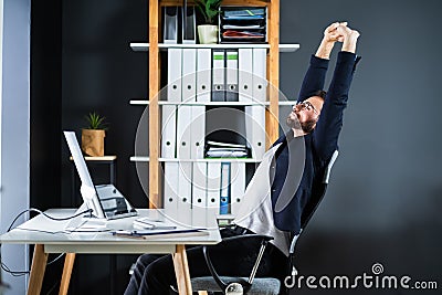 Stretch Exercise At Office Stretches While Sitting Stock Photo