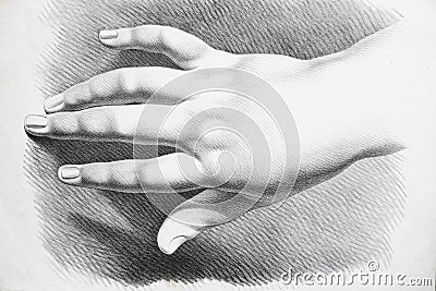 Stretched hand seen from above, study in black and white Cartoon Illustration