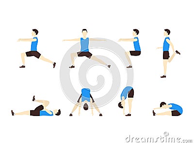 Stretching Exercise Set with Man Flat. Vector Vector Illustration