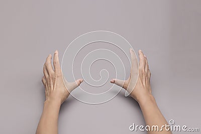 Stretching hands first person point of view Stock Photo