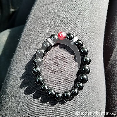 Handmade black beaded bracelet Stock Photo