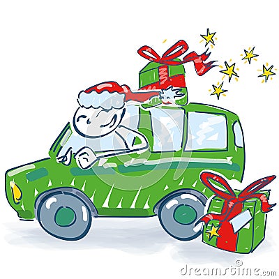 Santa Claus transports Christmas presents by car Vector Illustration