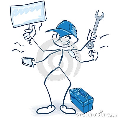 Stick figure as craftsman and multitasking Vector Illustration