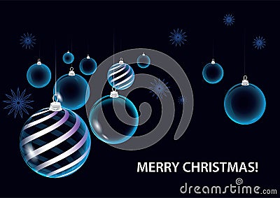 Strict dark blue christmas vector card balls Stock Photo