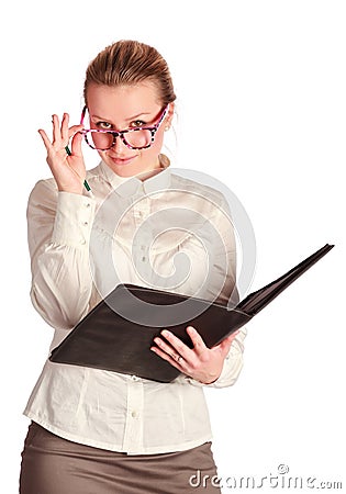 Strict teacher with class book Stock Photo