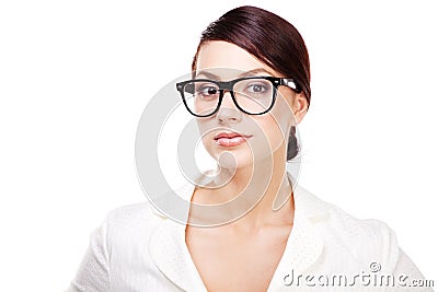 Strict woman in large glasses Stock Photo