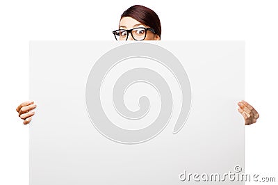 Strict woman in large glasses Stock Photo