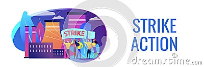 Strike action concept banner header. Vector Illustration