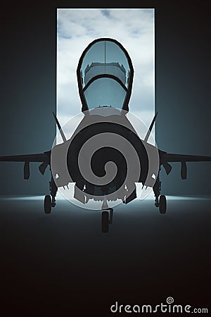 Strike Aircraft in a Hanger Cartoon Illustration