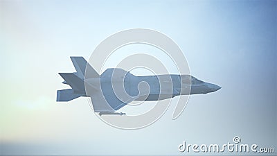 Strike Fighter Jet Aircraft Flying Low Sunrise Sunset Cartoon Illustration