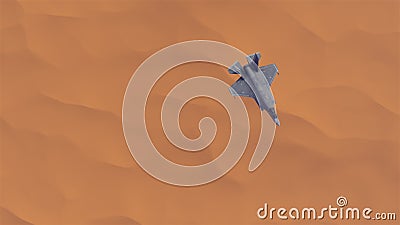 Strike Fighter Jet Aircraft High Altitude Above Sand Dunes Barren Desert Cartoon Illustration