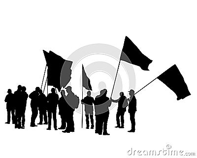 Strike people whit flag three Vector Illustration