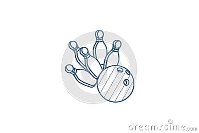 strike shot, spare, bowling ball isometric icon. 3d line art technical drawing. Editable stroke vector Cartoon Illustration