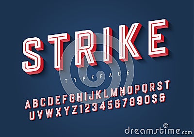 Strike trendy inline sports display font design, alphabet, typeface, letters and numbers, typography. Vector Illustration
