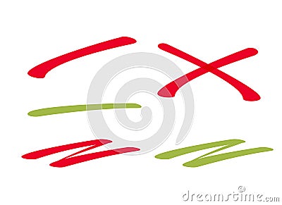 Strikethrough strike marker line set vector or underlined emphasized stressed accent red green handdrawn handwriting pen doodle Vector Illustration