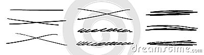 Strikethrough underlines. Brush stroke markers collection. Vector illustration of crossed scribble lines isolated on Vector Illustration