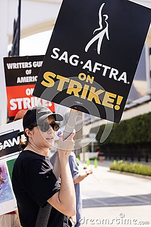 Striking actors and writers protest outside Sony Studios in Culver City, CA. Editorial Stock Photo