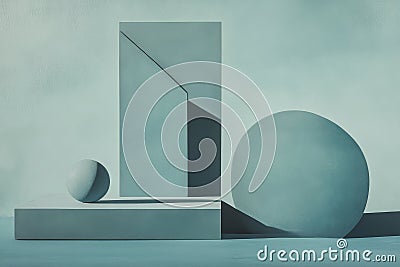 A striking composition of geometric shapes in muted cyan over a subtle cyan background, creating Ai ganerated Stock Photo