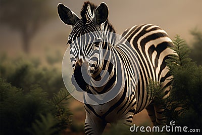 Striking contrast zebras portrait in intricate detail in the forest Stock Photo