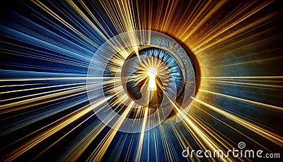 Abstract Keyhole with Radiant Light Beams - Conceptual Artwork for Opportunity and Discovery, AI Generated Stock Photo