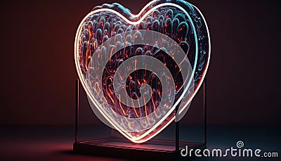 Striking and Eye-catching Neon Tube Heart Illumination Perfect for Nightlife and Party Scenes. Generative ai illustration Stock Photo