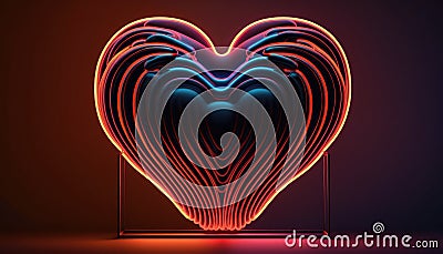 Striking and Eye-catching Neon Tube Heart Illumination Perfect for Nightlife and Party Scenes. Generative ai illustration Stock Photo