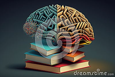 Book with a brain in the middle Cartoon Illustration