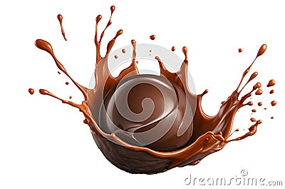 A striking image capturing a dynamic chocolate splash, perfectly frozen in motion, enveloping a smooth truffle. Stock Photo