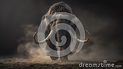 Striking image of a lifelike mammoth approaching amidst a dusty haze Stock Photo