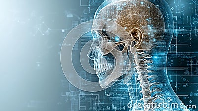 Exploring the Inner Workings of a Skeleton Through Advanced Brain Scanning Technology in a Unique X-ray Visualization Concept Stock Photo