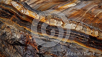 A striking image of a vast open pit mine that seems to stretch on endlessly. The magnitude of the impact on the land is Stock Photo