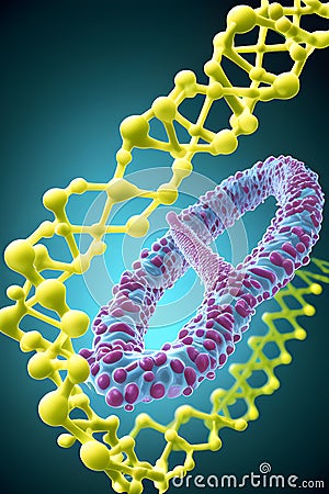 Virus and dna strand in close proximity generated by ai Stock Photo