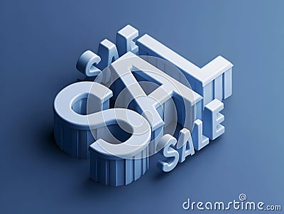 Striking Isometric 3D SALE Text Display with Geometric Shapes and Muted Color Scheme generative ai Stock Photo