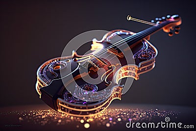 Violin on a dark background with neon lights Stock Photo