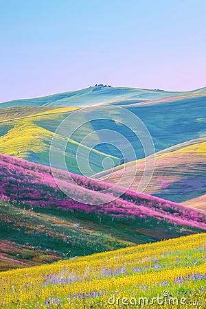 Striking landscape of hills with strong shifted colors - AI Generated Stock Photo