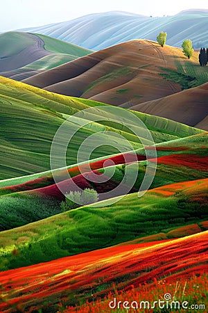 Striking landscape of hills with strong shifted colors - AI Generated Stock Photo