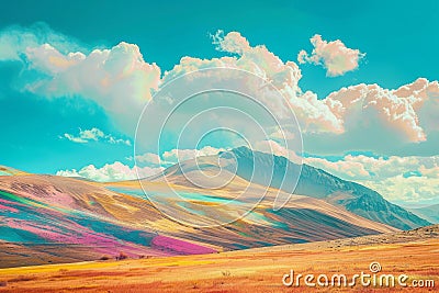 Striking landscape of hills with strong shifted colors - AI Generated Stock Photo