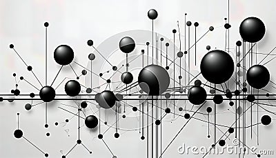 Striking Metaballs Pattern on White Backdrop Black Liquid Connected Circle Dots Illuminating a Mesmerizing Scene of Mystique and Stock Photo